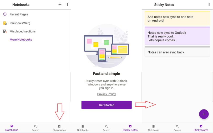 onenote sticky notes android tablet